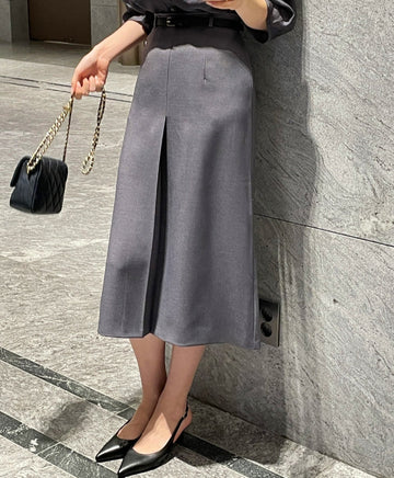 Della Pintuck A-Line Long Skirt (Belt Set)